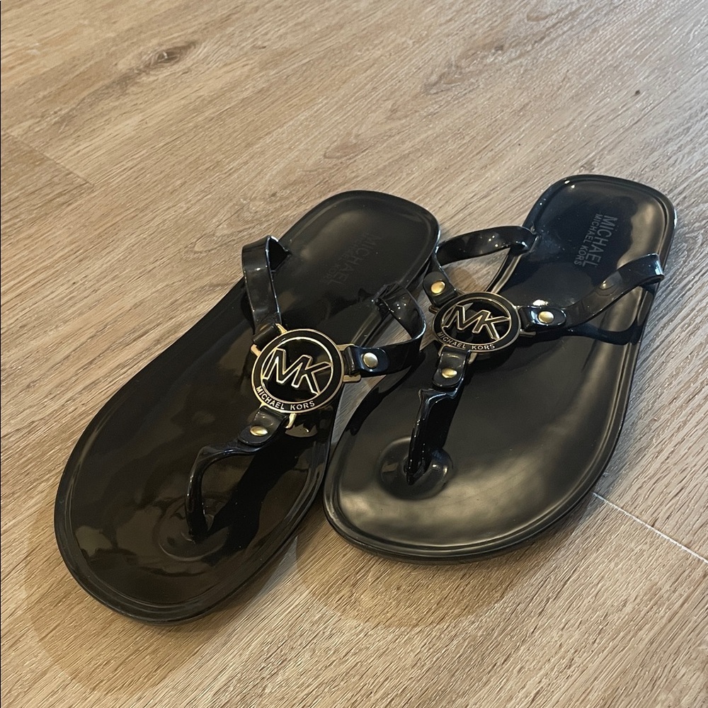 Michael Kors Glossy Black Thong Sandals